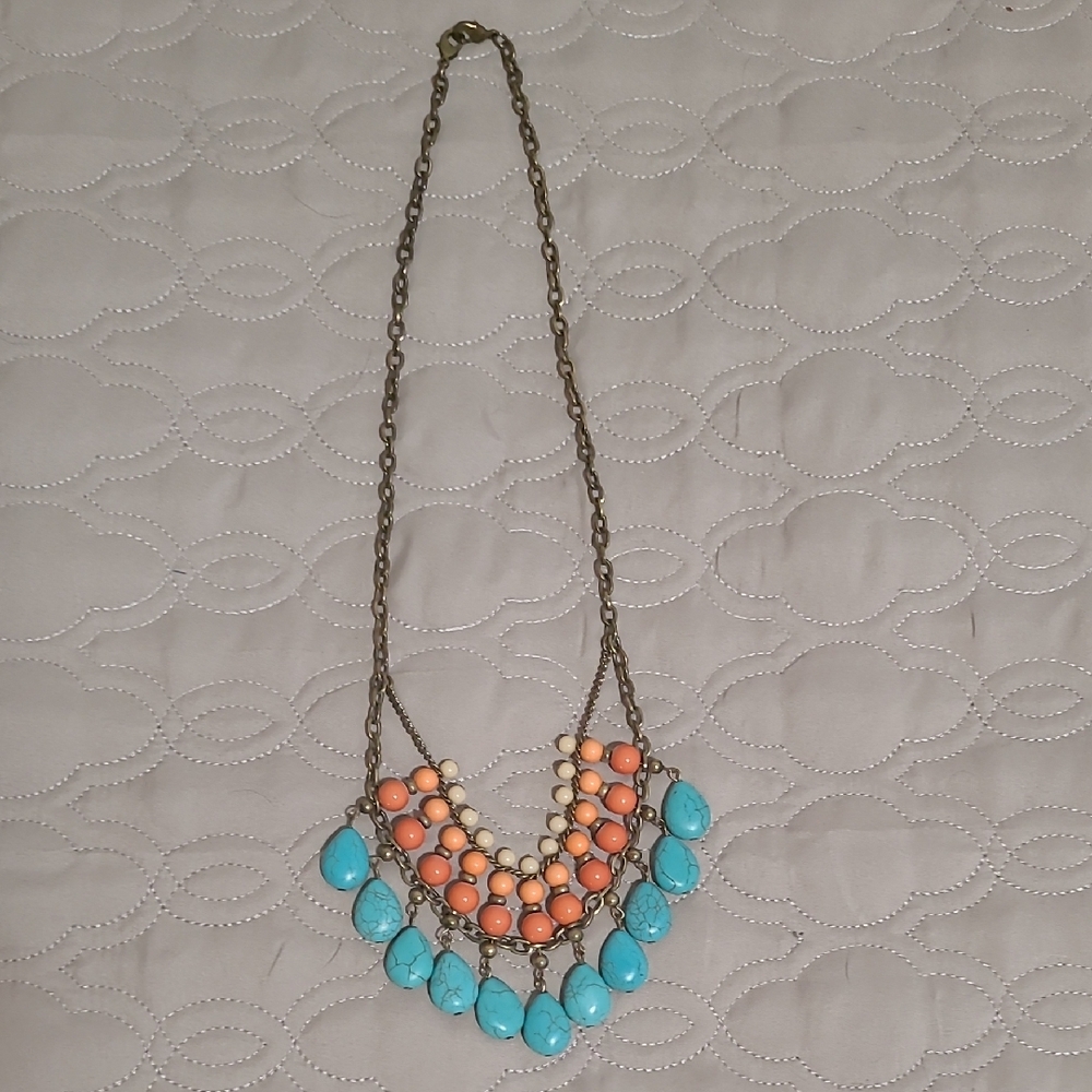 Premier Designs Orange and Blue Statement Necklace